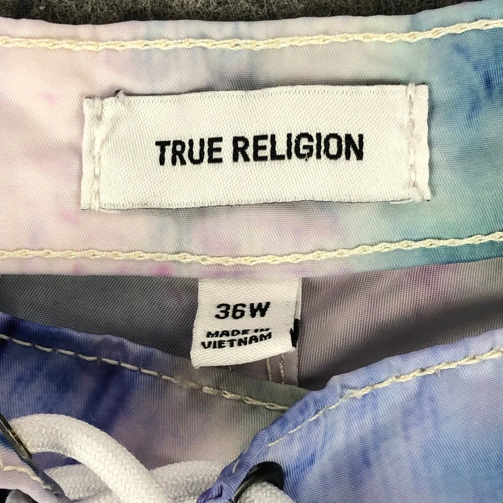 True Religion Board Shorts Mens 36 Tie Dye Swim Trunks Drawstring Zipper Beach